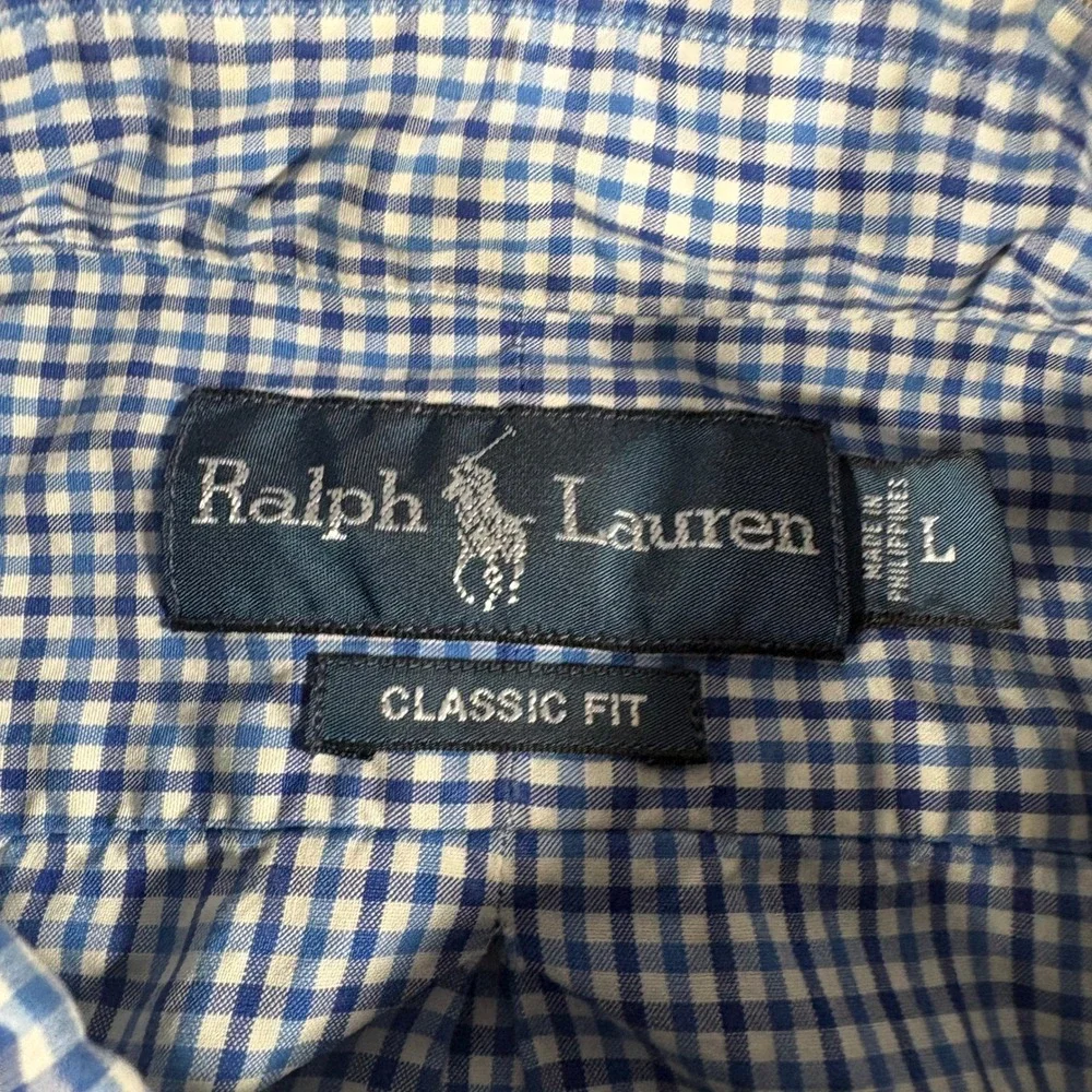 Ralph Lauren Button Down Shirt Mens Large Blue Gingham Classic Fit Long Sleeve